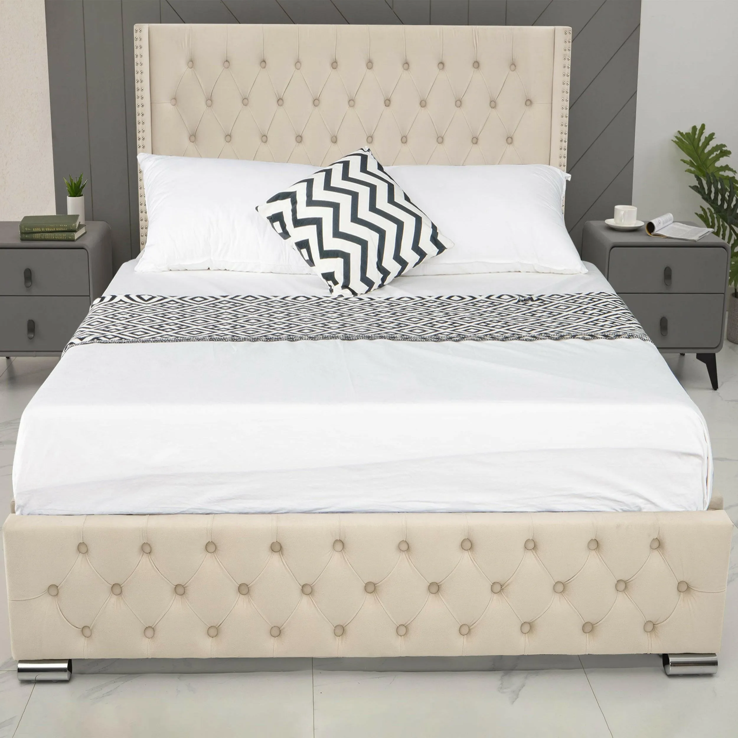 Blisswood Velvet Quilted Cross Design Ottoman Storage Bed With Mattress Included