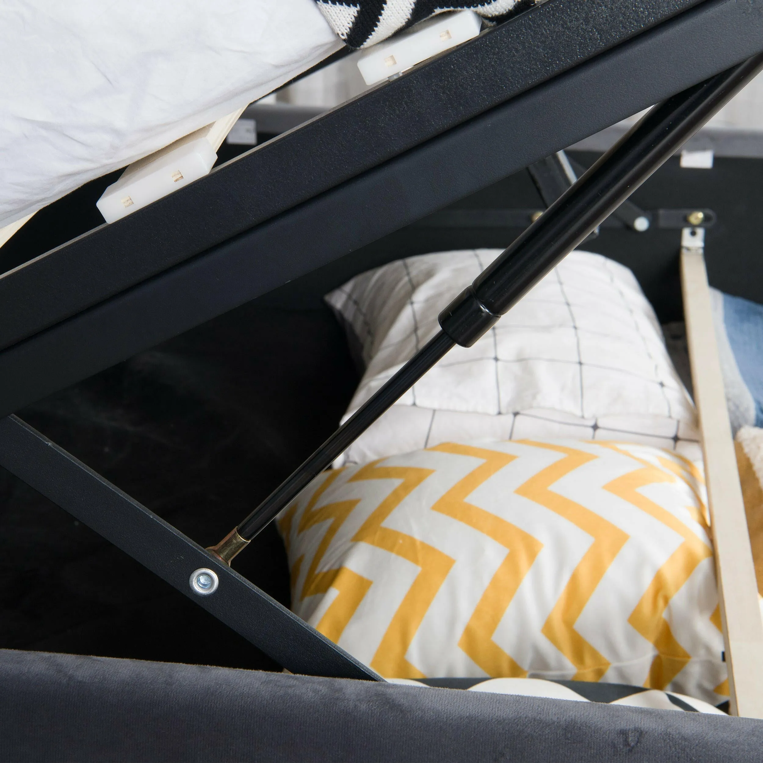 Blisswood Velvet Quilted Cross Design Ottoman Storage Bed With Mattress Included