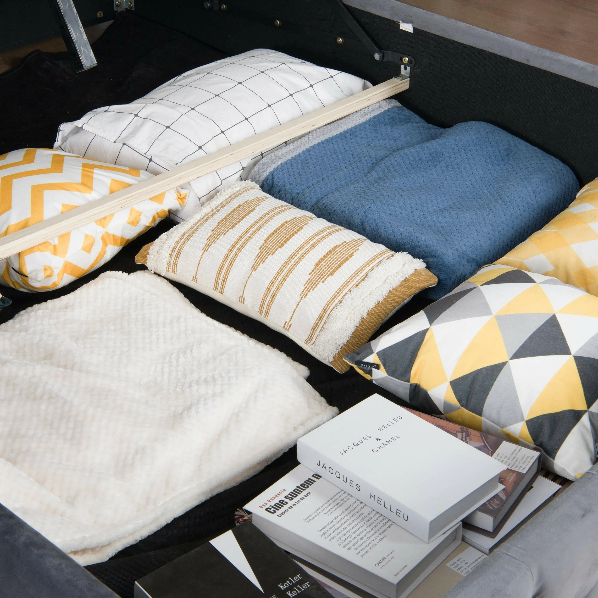 Blisswood Velvet Quilted Cross Design Ottoman Storage Bed With Mattress Included