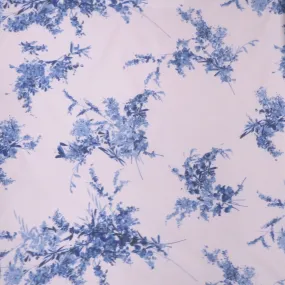 Blue Florals on White Background Printed Chine Raso Duchesse Fabric