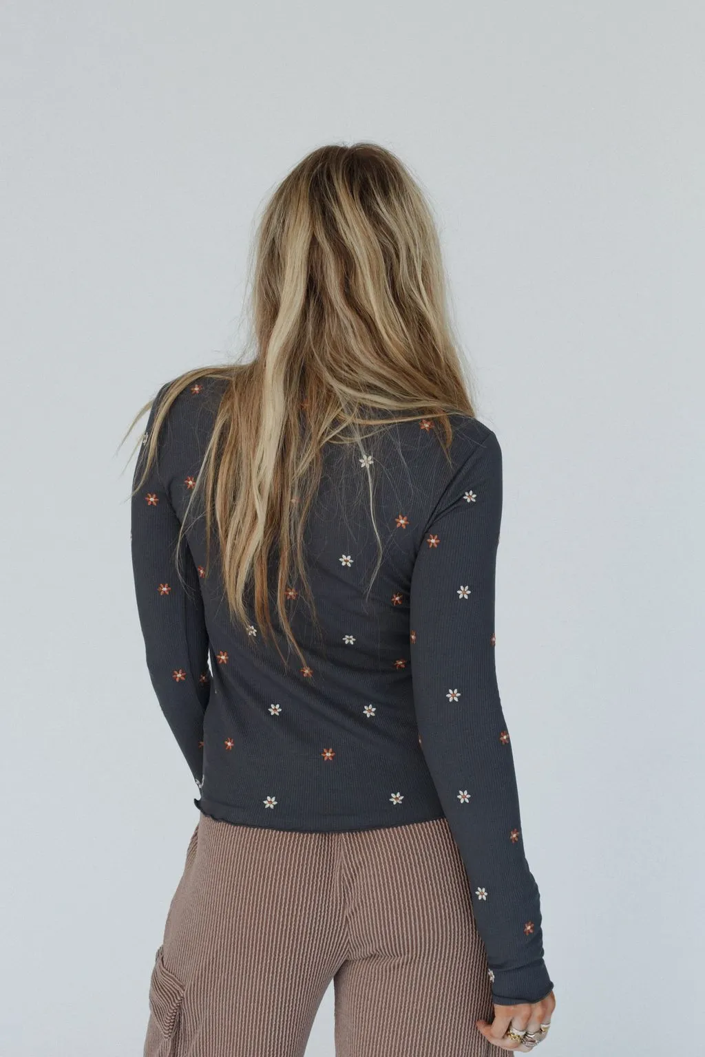 Briana Mock Neck Top - Charcoal