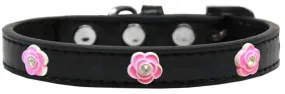 Bright Pink Rose Widget Dog Collar Black Size 16