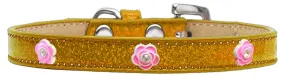 Bright Pink Rose Widget Dog Collar Gold Ice Cream Size 18
