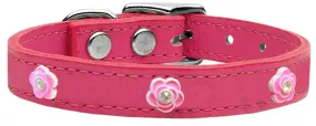 Bright Pink Rose Widget Genuine Leather Dog Collar Pink 24