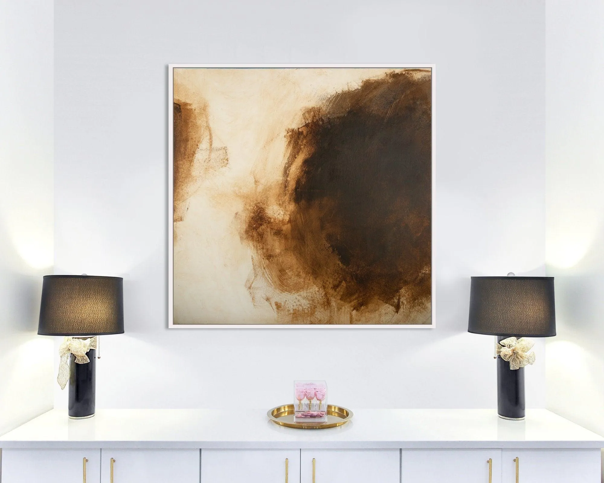 Brown original abstract painting minimalist extra large wall art - Living room decor