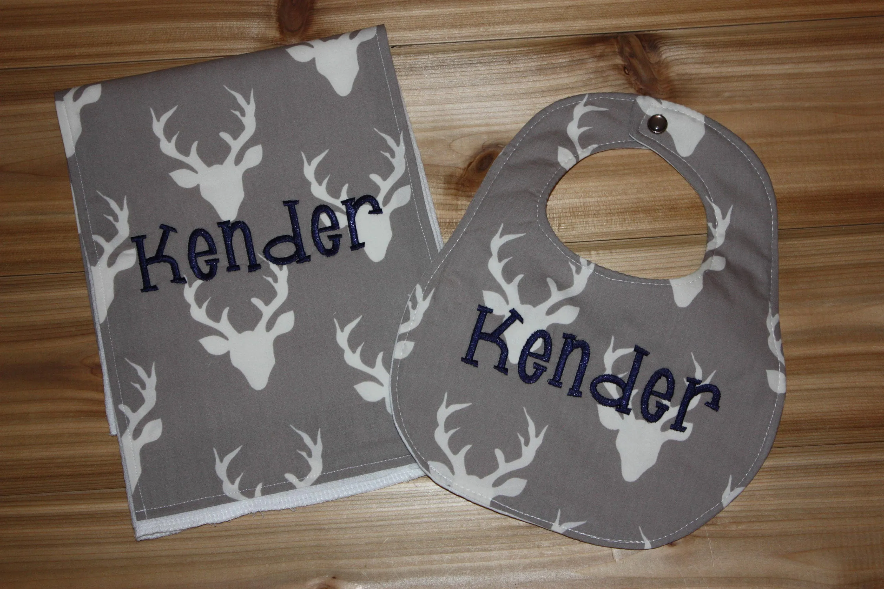 Buck / Deer- Personalized Baby Minky Blanket and Bib & Burp Cloth