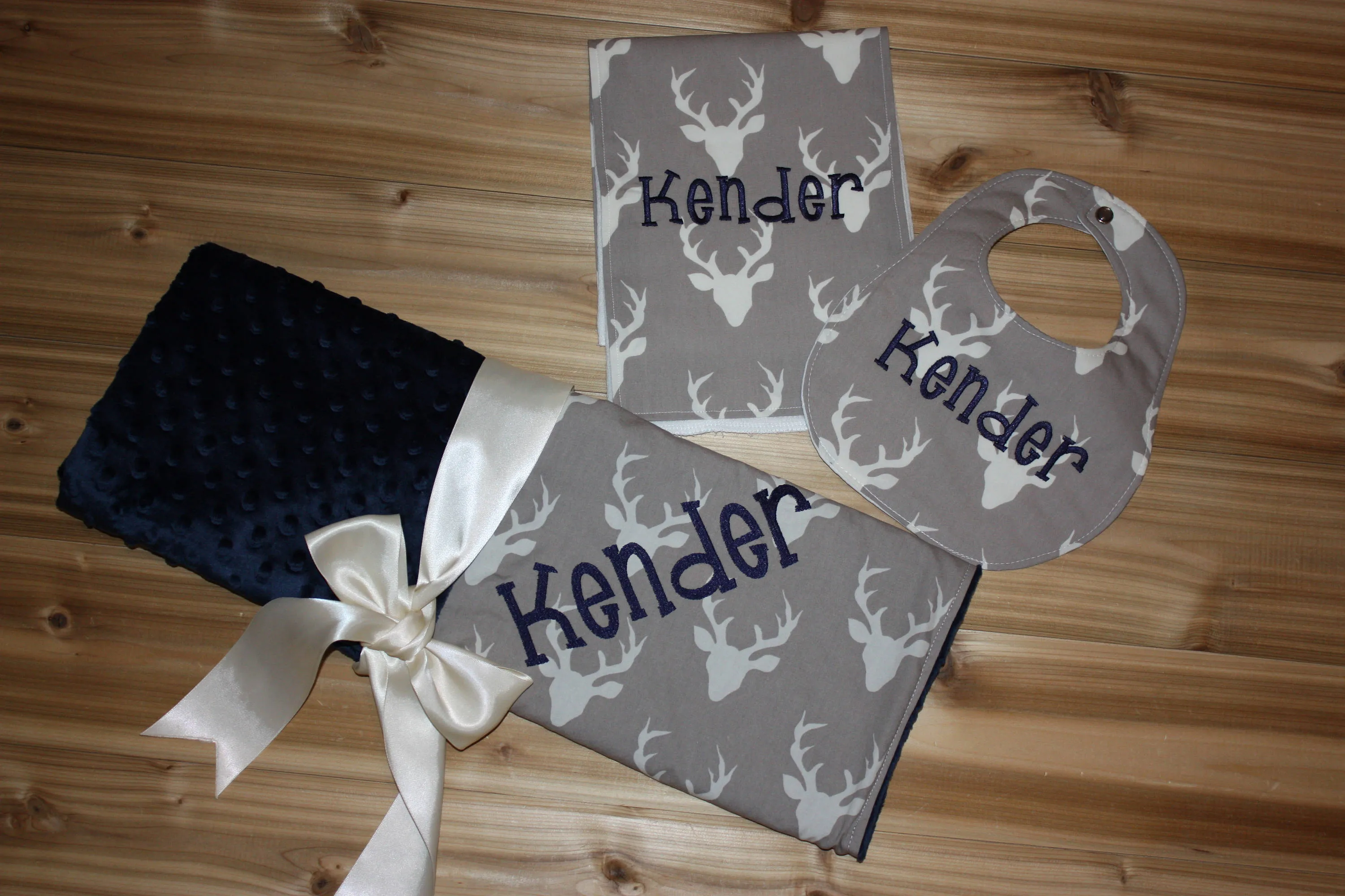 Buck / Deer- Personalized Baby Minky Blanket and Bib & Burp Cloth