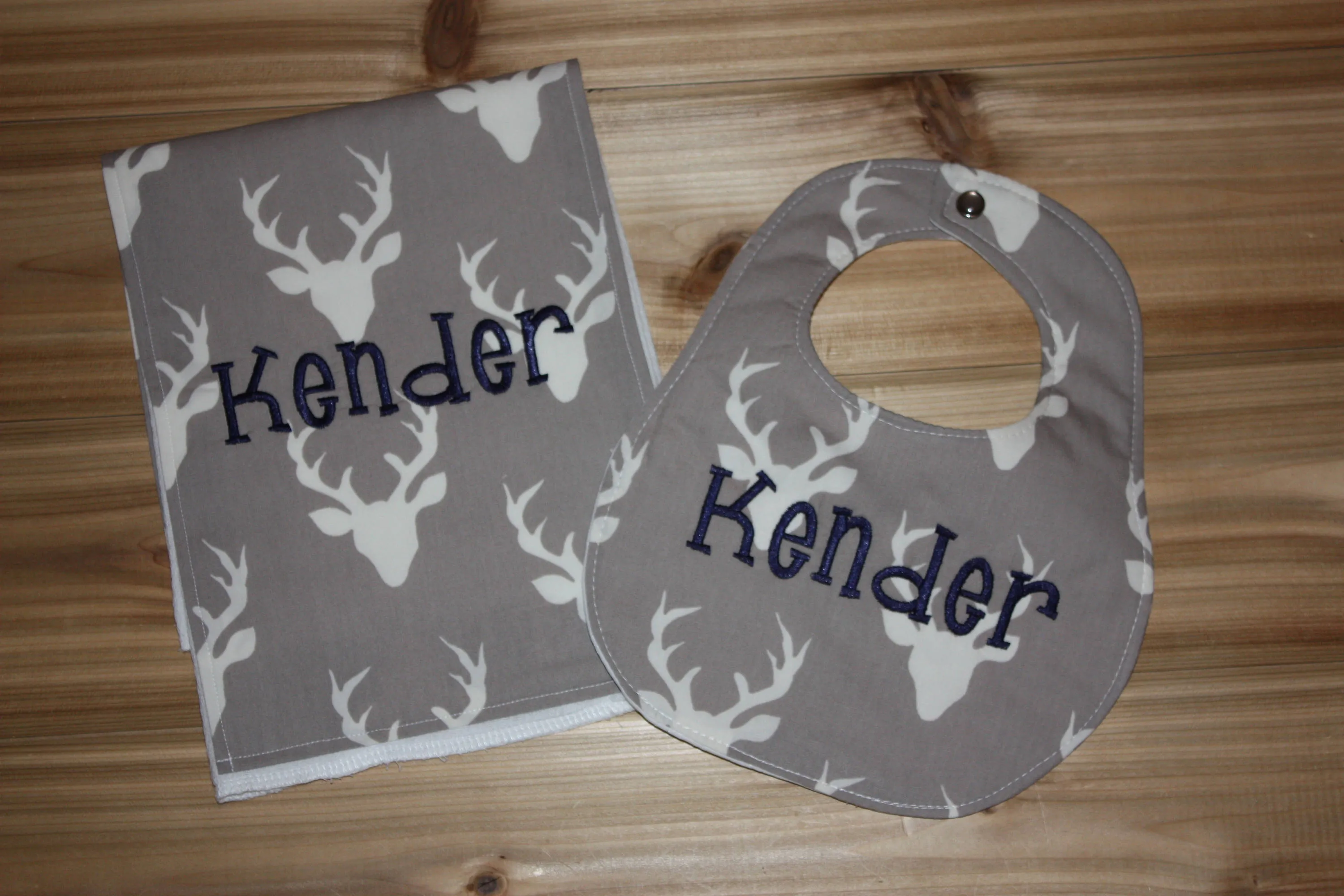 Buck / Deer- Personalized Baby Minky Blanket and Bib & Burp Cloth