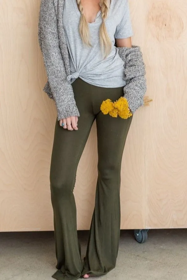 Cher Solid Raw Edge Flare Pant - Olive