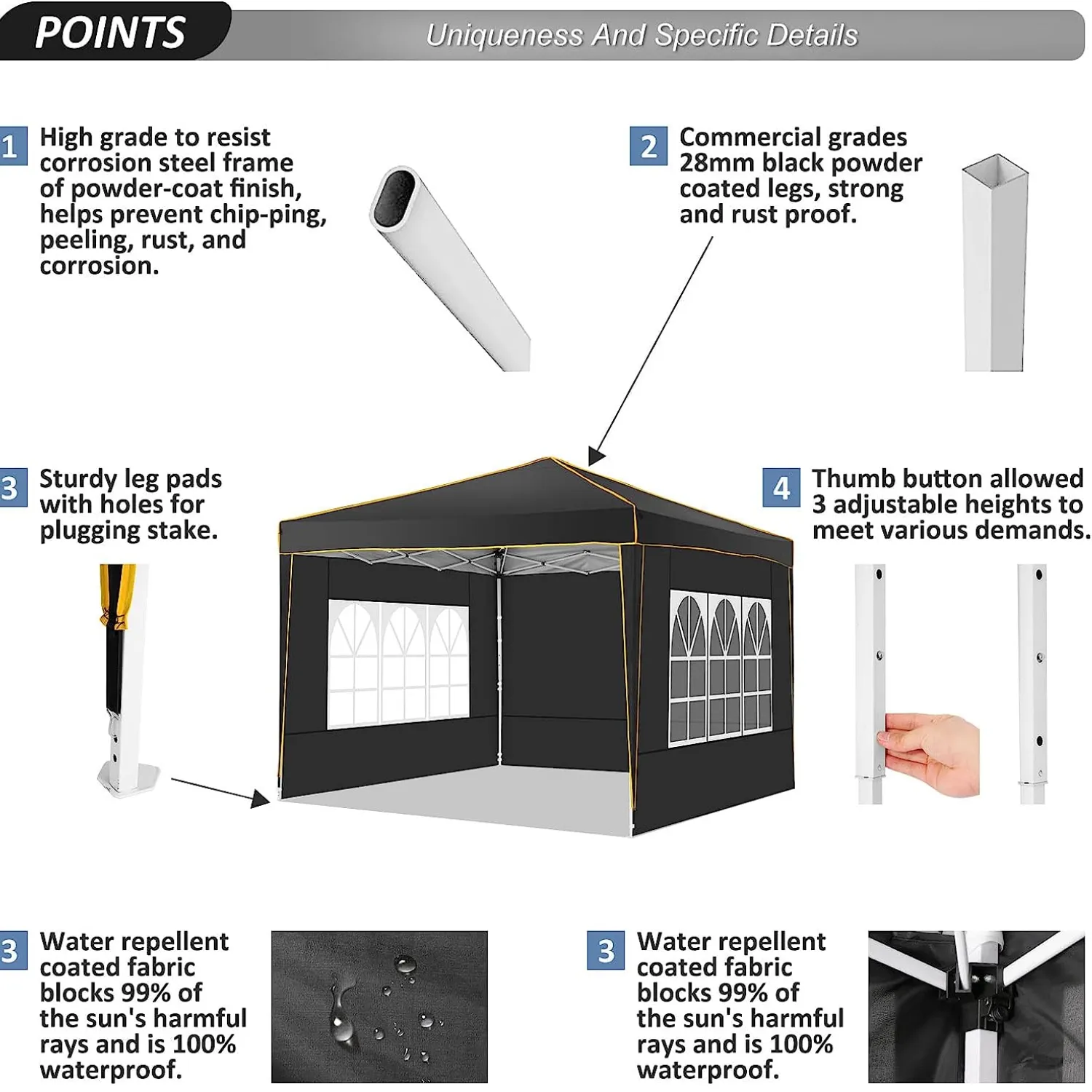 COBIZI 10x10 Pop Up Outdoor Waterproof Commercial Canopy