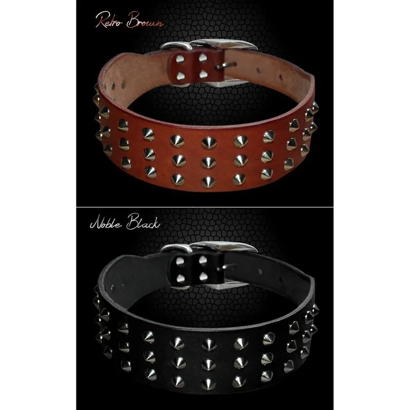 Cool Rivets Studded Collar Genuine Leather XS - L