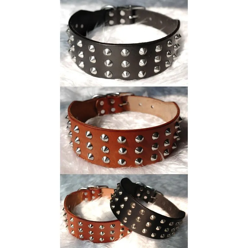 Cool Rivets Studded Collar Genuine Leather XS - L
