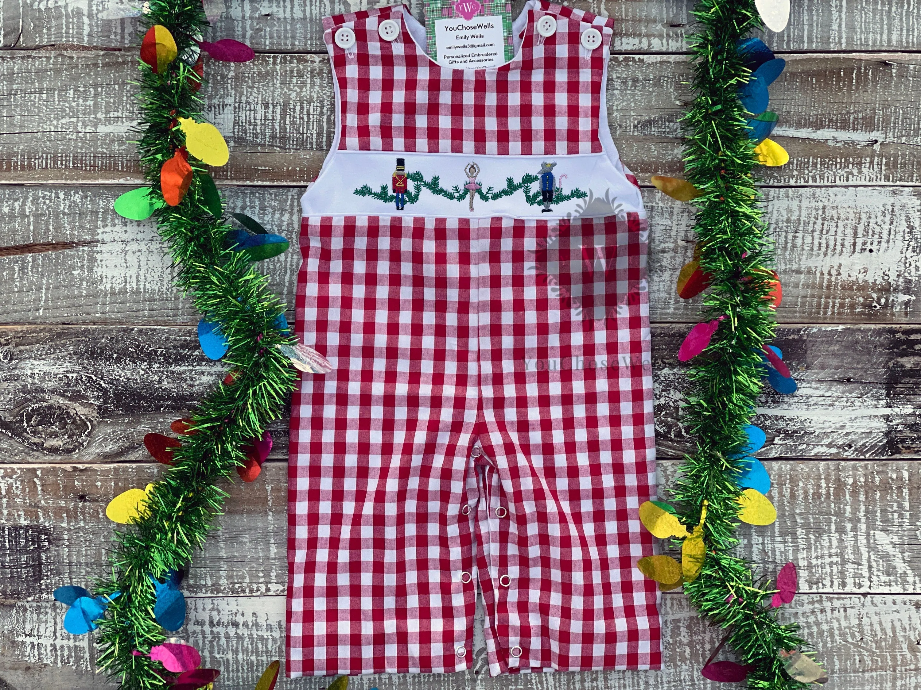 Custom Embroidered Faux Smocked Nutcracker Red Gingham Longall