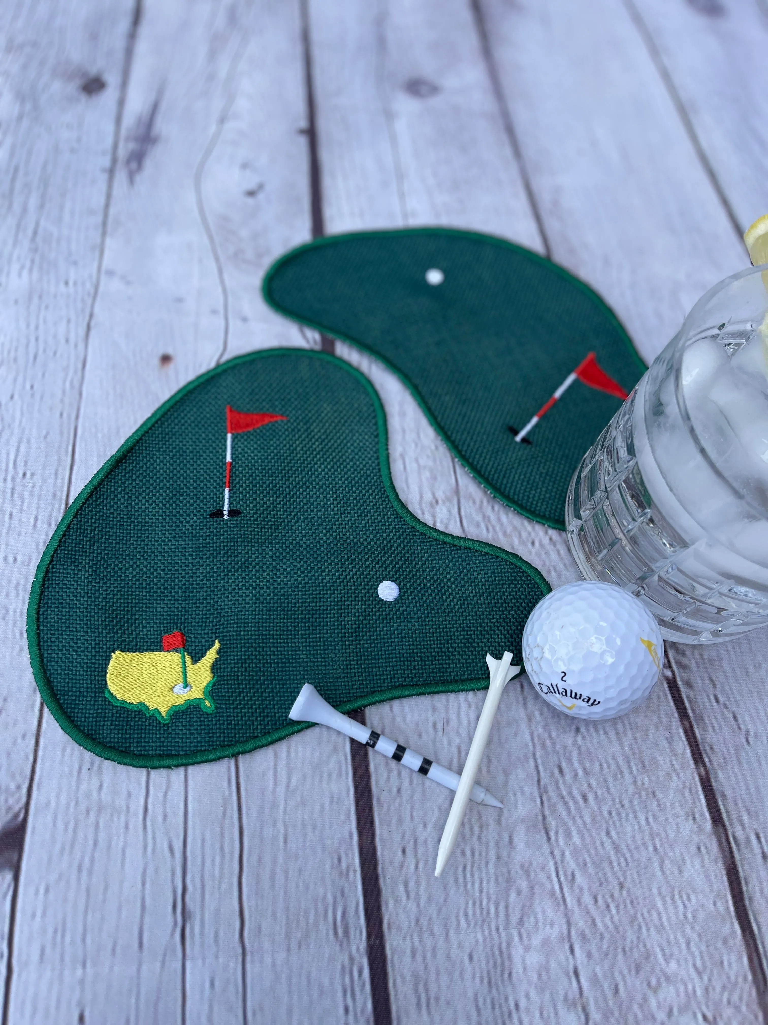 Custom Embroidered, Personalized, Monogrammed Golf Green Coaster and Cocktail Napkin