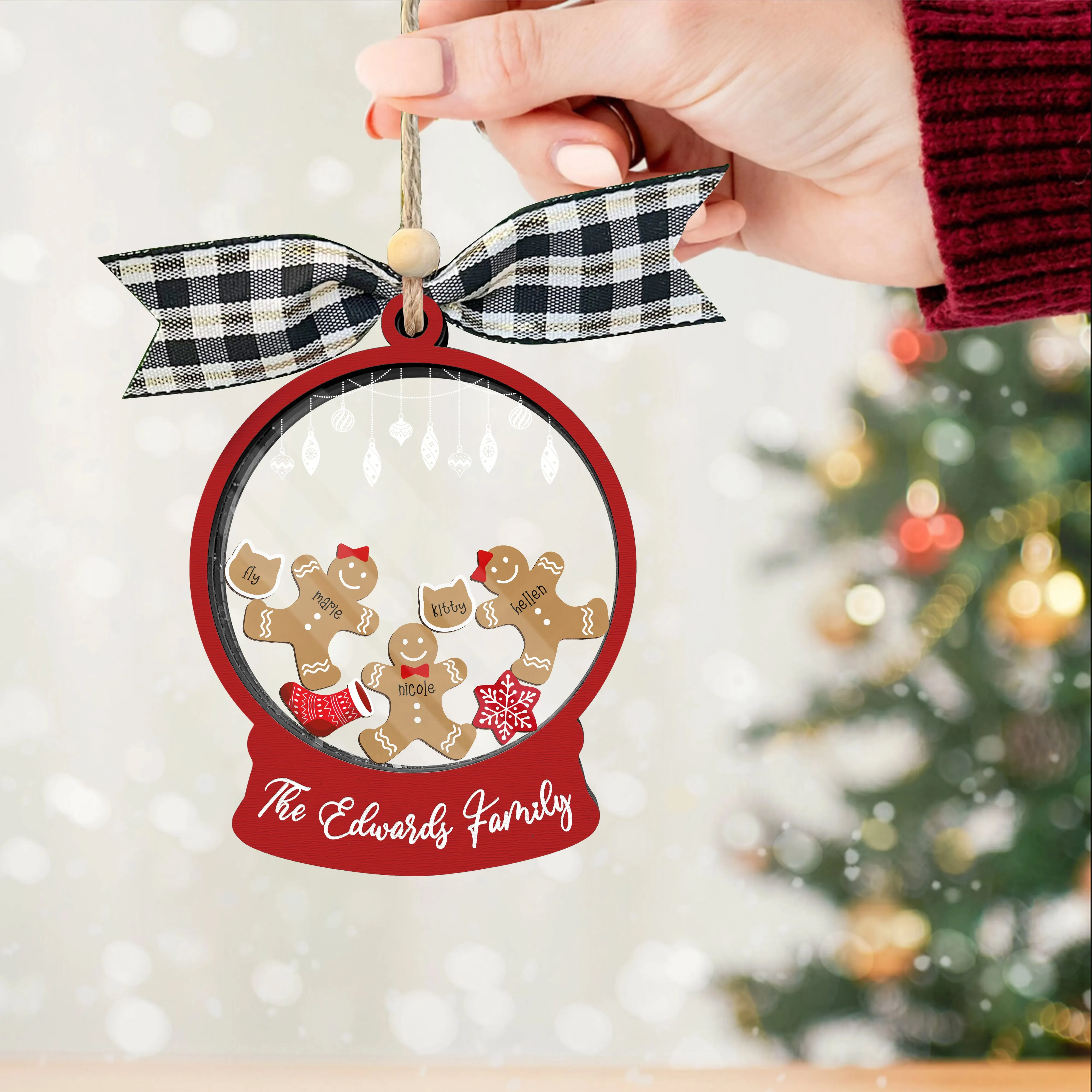 Custom Family Christmas Ornament With Pets, Personalized Gingerbread Family Ornament 2024, CF04