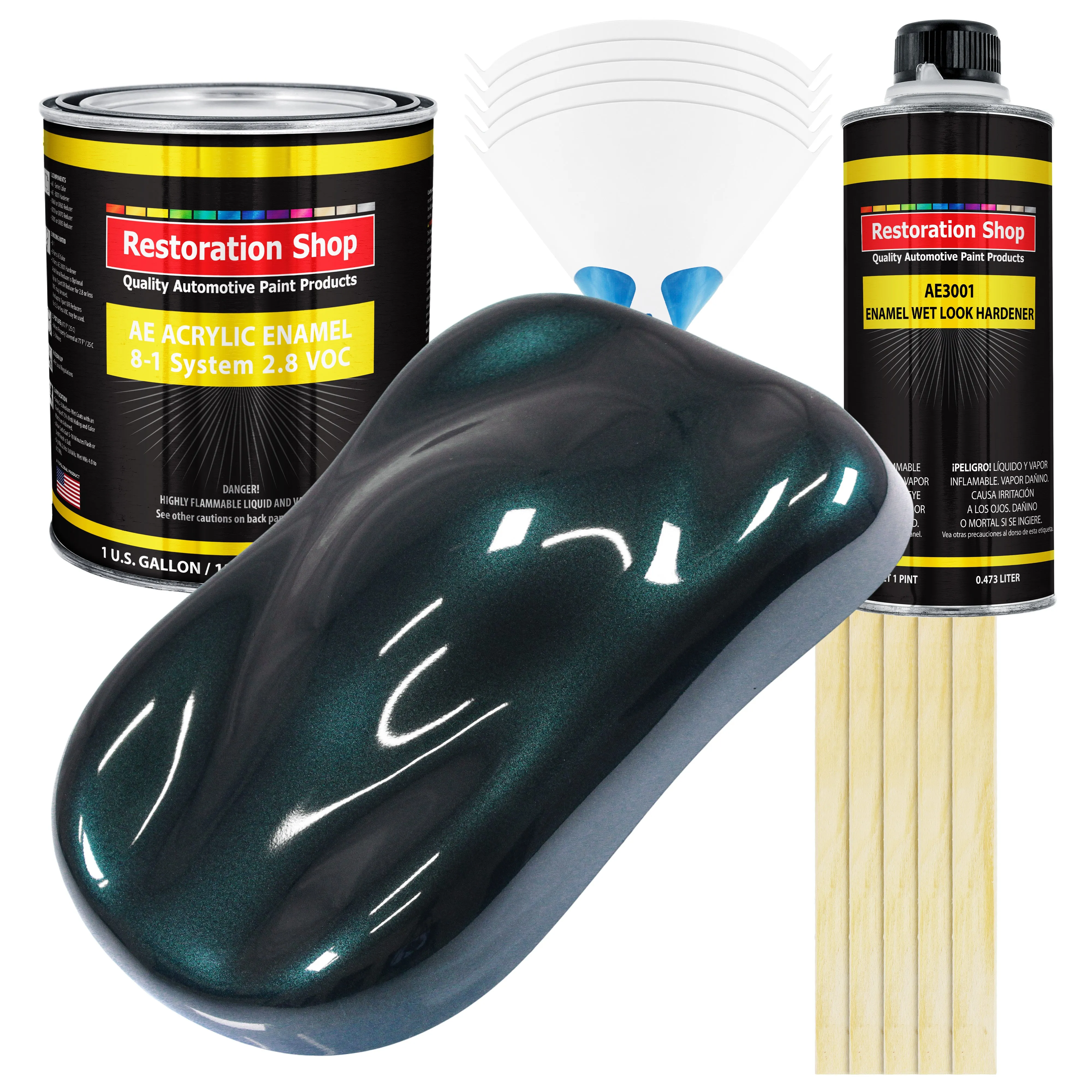 Dark Turquoise Metallic Acrylic Enamel Auto Paint - Complete Gallon Paint Kit - Pro Single Stage Automotive Car Truck Coating, 8:1 Mix Ratio 2.8 VOC