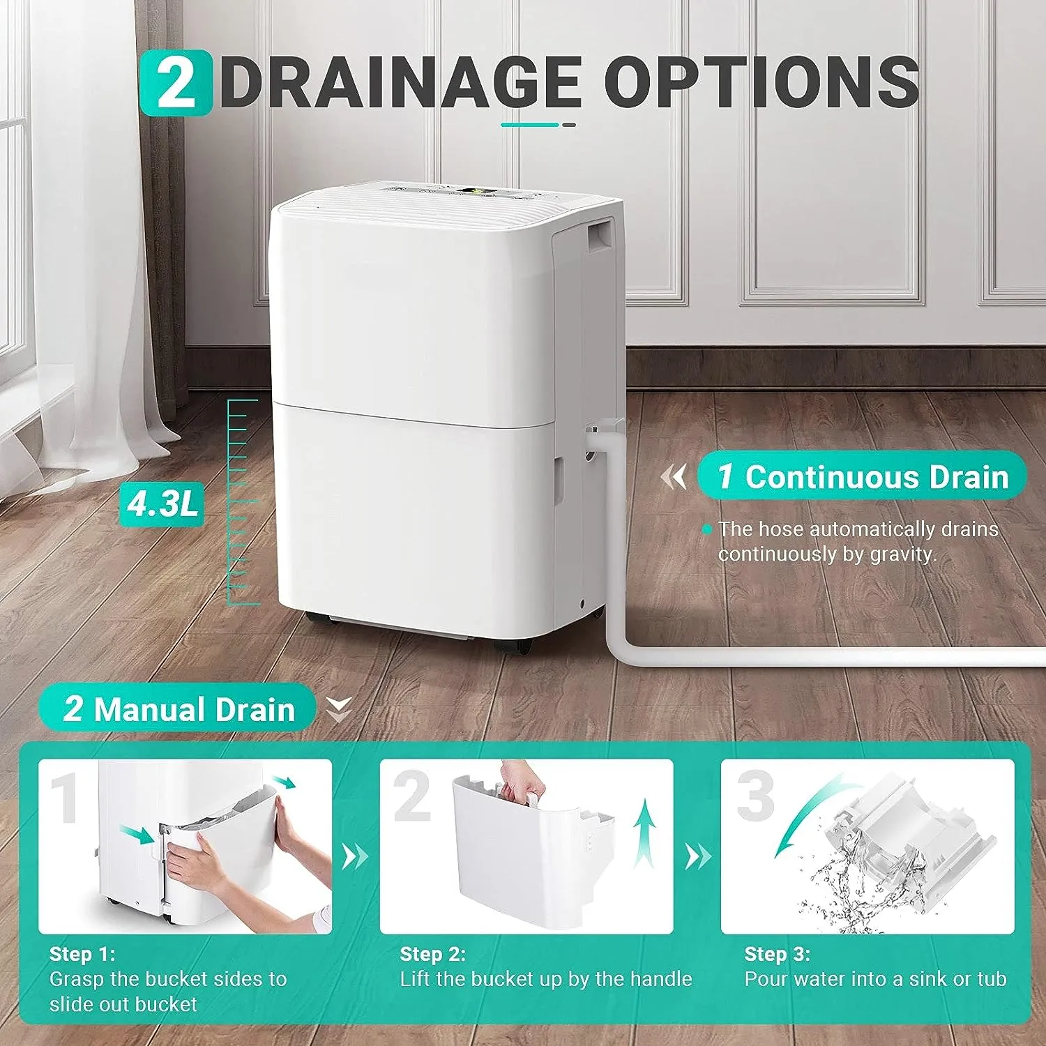Dehumidifier, 3000 Sq.ft Portable Home Dehumidifier with Auto-shut Off and Continuous Drainage, 24H Built-in Timer