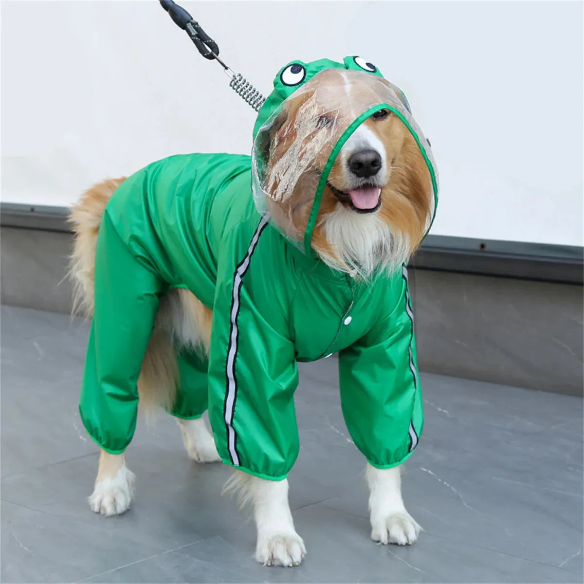 Dog Frog Dinosaur Raincoat - Waterproof Large Dog Rain Coat Jacket - Reflective Adjustable Pet Raincoat with Hood