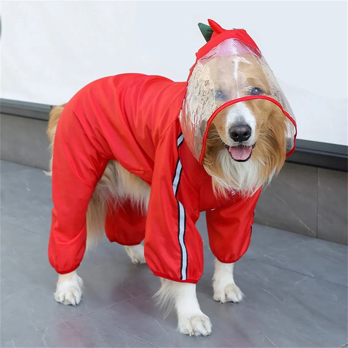 Dog Frog Dinosaur Raincoat - Waterproof Large Dog Rain Coat Jacket - Reflective Adjustable Pet Raincoat with Hood