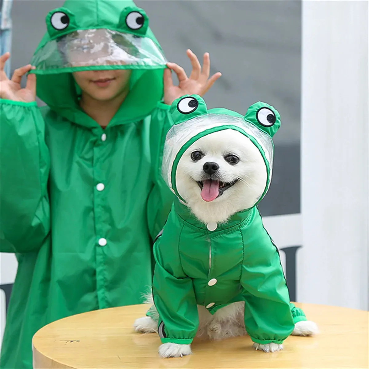 Dog Frog Dinosaur Raincoat - Waterproof Large Dog Rain Coat Jacket - Reflective Adjustable Pet Raincoat with Hood