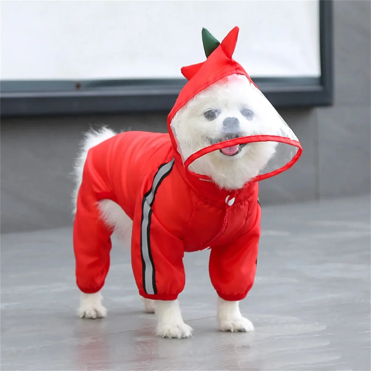 Dog Frog Dinosaur Raincoat - Waterproof Large Dog Rain Coat Jacket - Reflective Adjustable Pet Raincoat with Hood