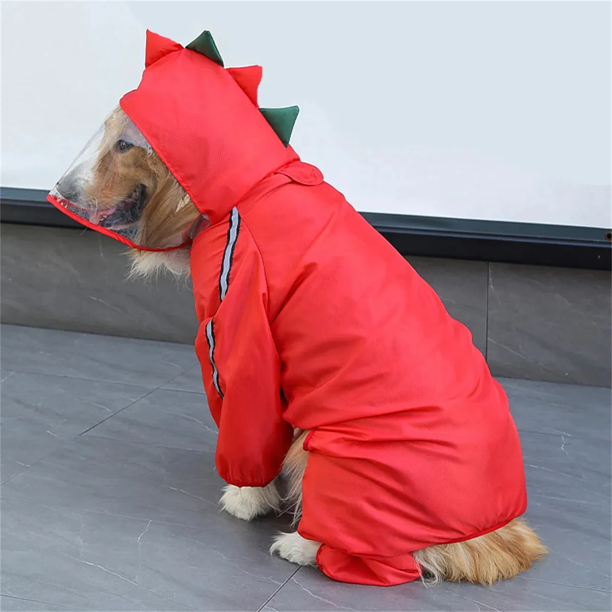 Dog Frog Dinosaur Raincoat - Waterproof Large Dog Rain Coat Jacket - Reflective Adjustable Pet Raincoat with Hood