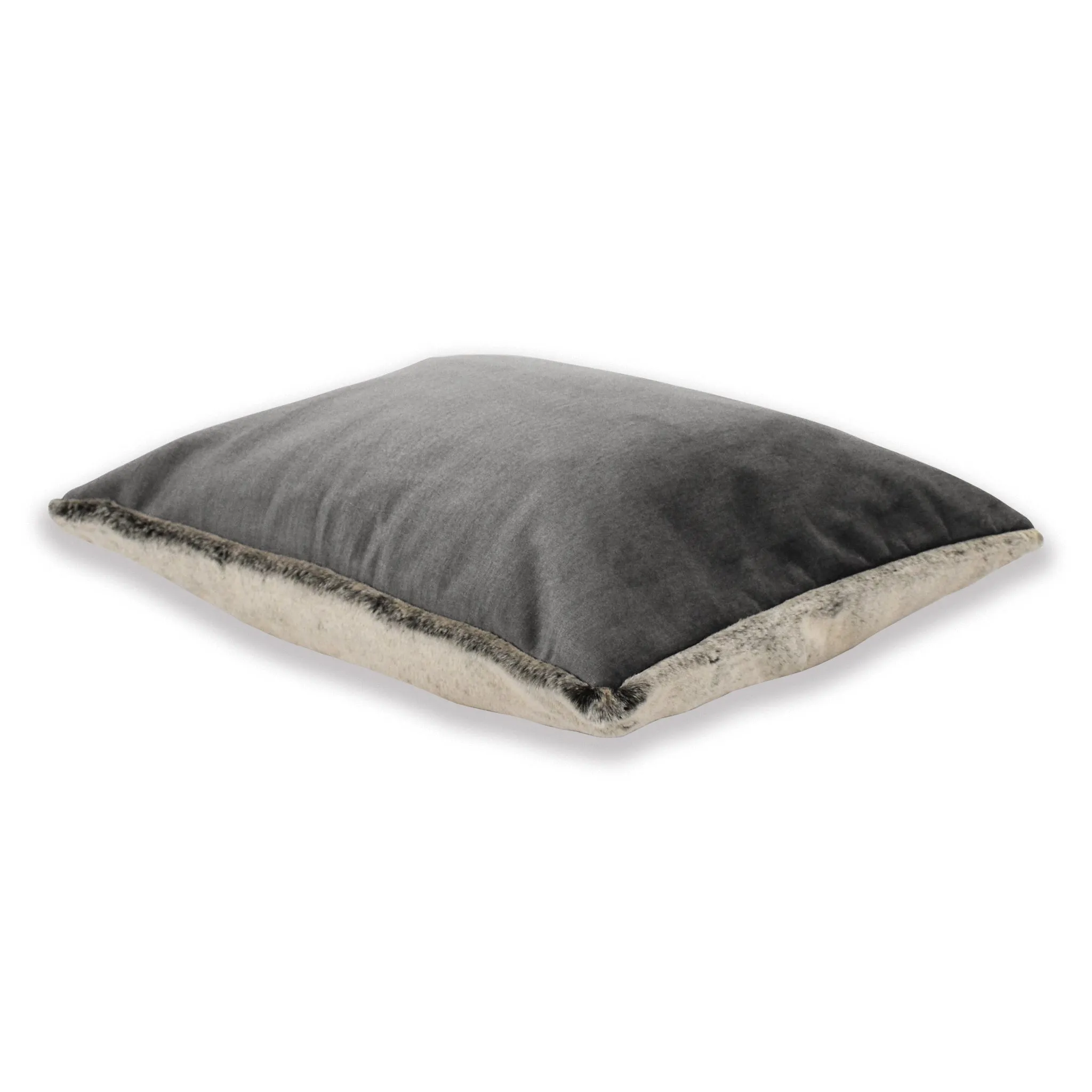 Dream Cushion - Faux Fur and Graphite Grey Velvet - With Shredded  Memory Foam Cushion