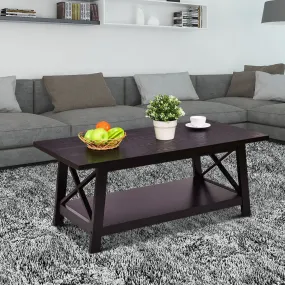 Durable Rectangular Coffee Table with Storage Shelf