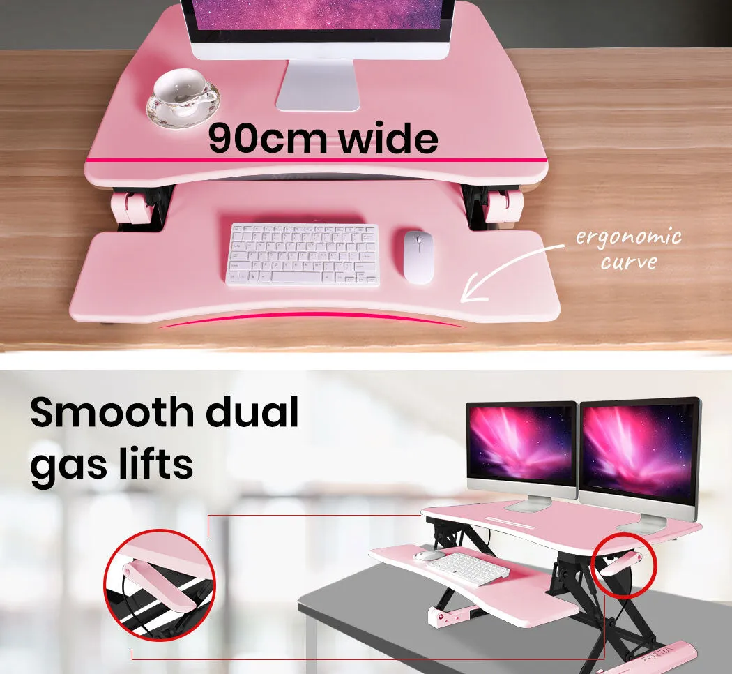 Ergonomic Dual Monitor Adjustable Desk Riser, Pink, FORTIA
