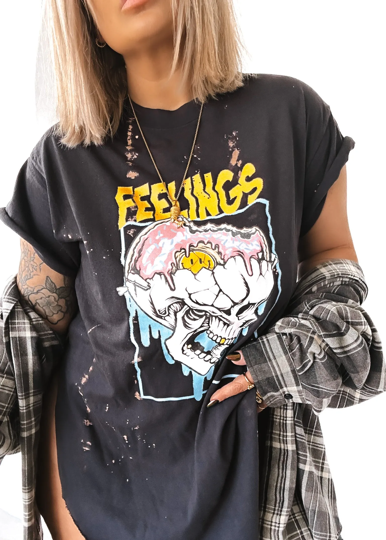 F*CK FEELINGS BLEACHED OUT SIDE SLIT TEE