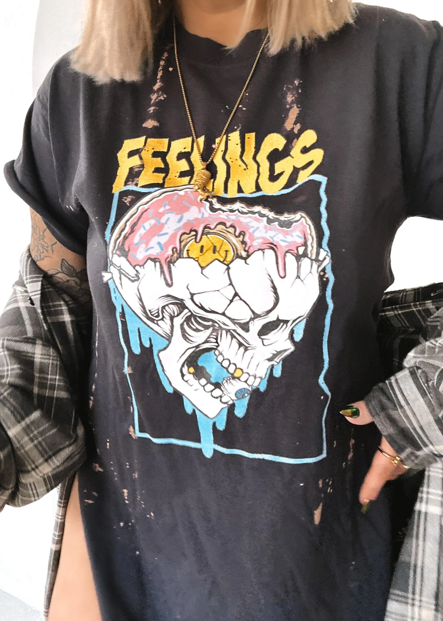 F*CK FEELINGS BLEACHED OUT SIDE SLIT TEE