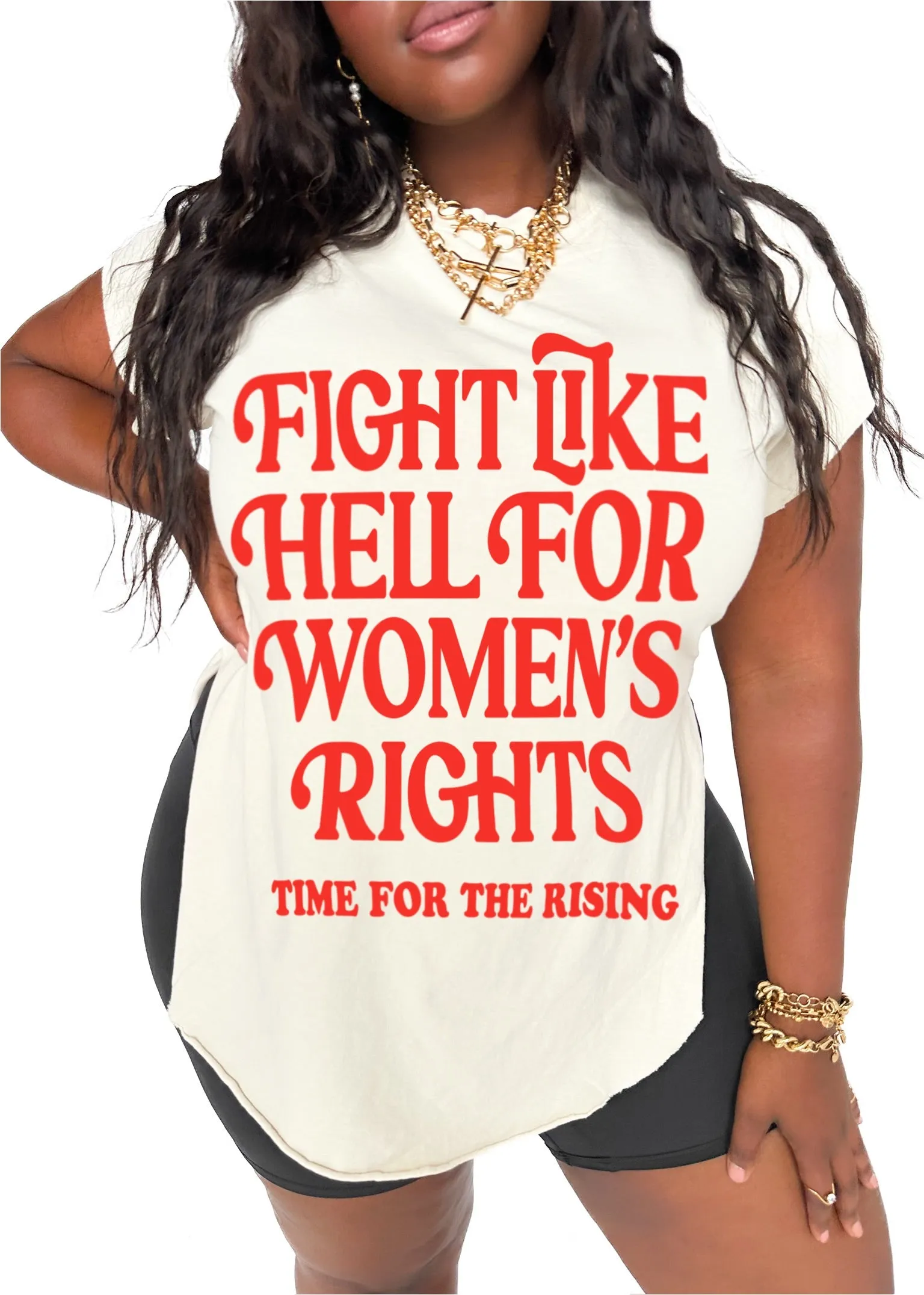 FIGHT LIKE HELL FOR WOMEN'S RIGHTS (RED) SIDE SLIT TEE