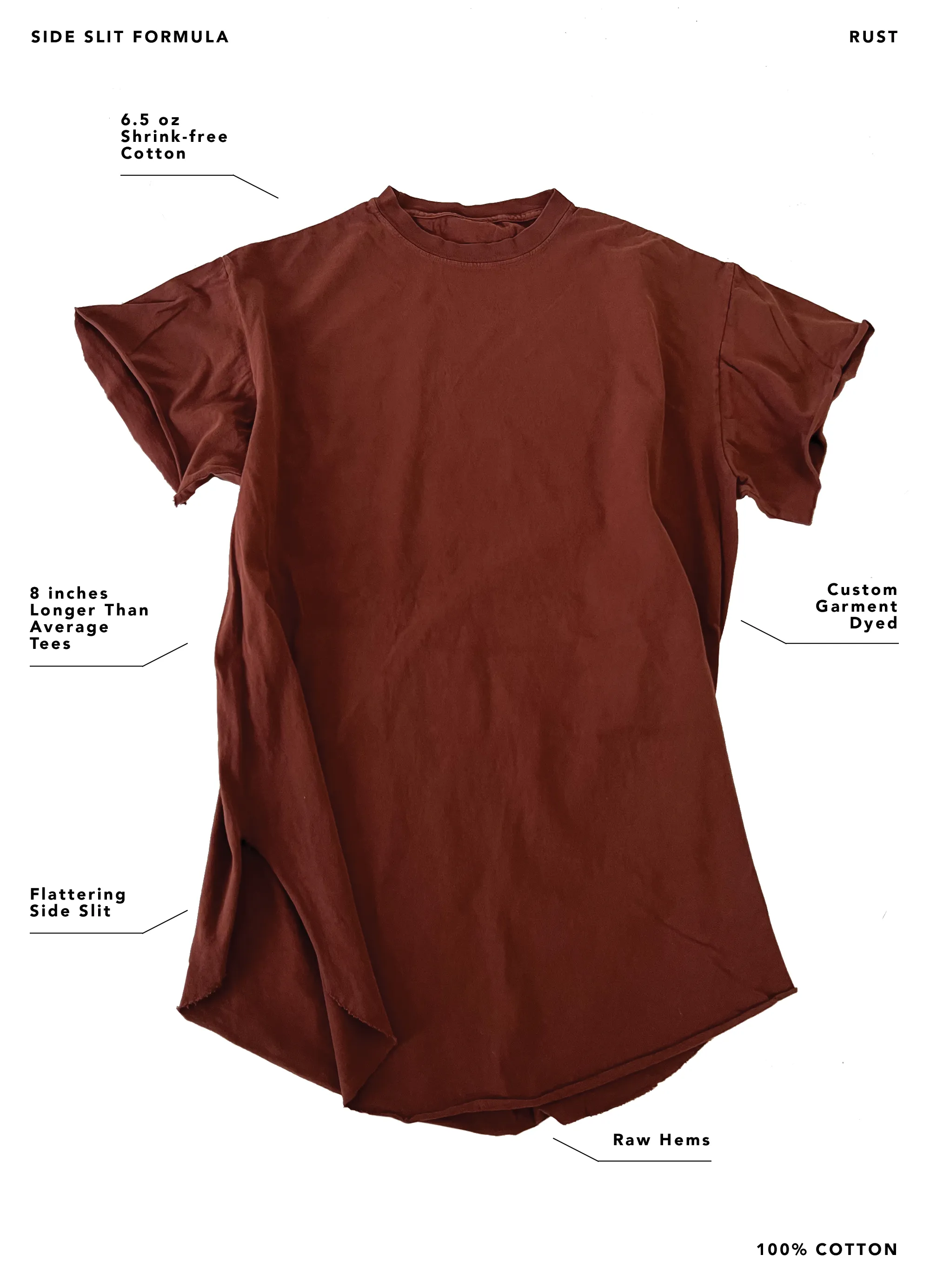 FINAL SALE: PEBBY BASICS RUST SIDE SLIT TEE