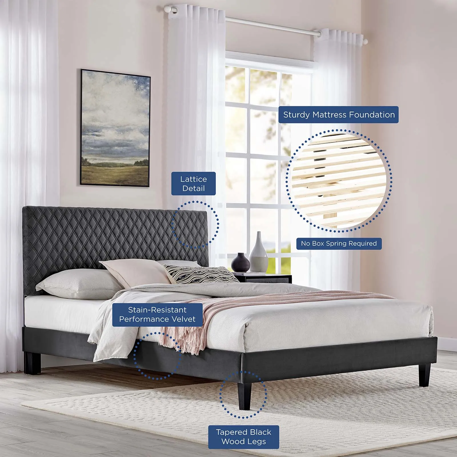 Garcelle Performance Velvet Full Platform Bed By Modway - MOD-7040
