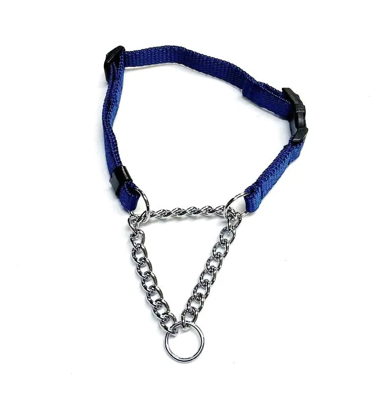 Half Check Chain Dog Collar Adjustable 13mm Wide Webbing 2 Sizes 19 Colours