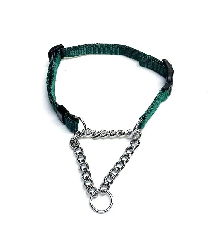Half Check Chain Dog Collar Adjustable 13mm Wide Webbing 2 Sizes 19 Colours