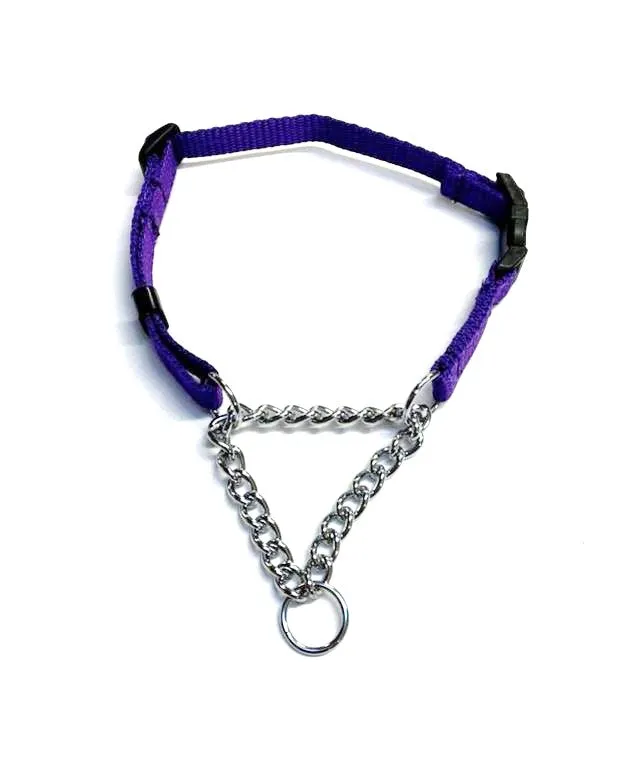 Half Check Chain Dog Collar Adjustable 13mm Wide Webbing 2 Sizes 19 Colours