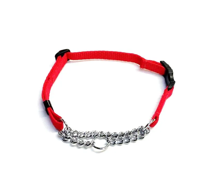 Half Check Chain Dog Collar Adjustable 13mm Wide Webbing 2 Sizes 19 Colours