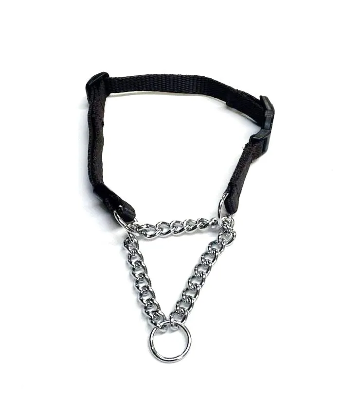 Half Check Chain Dog Collar Adjustable 13mm Wide Webbing 2 Sizes 19 Colours