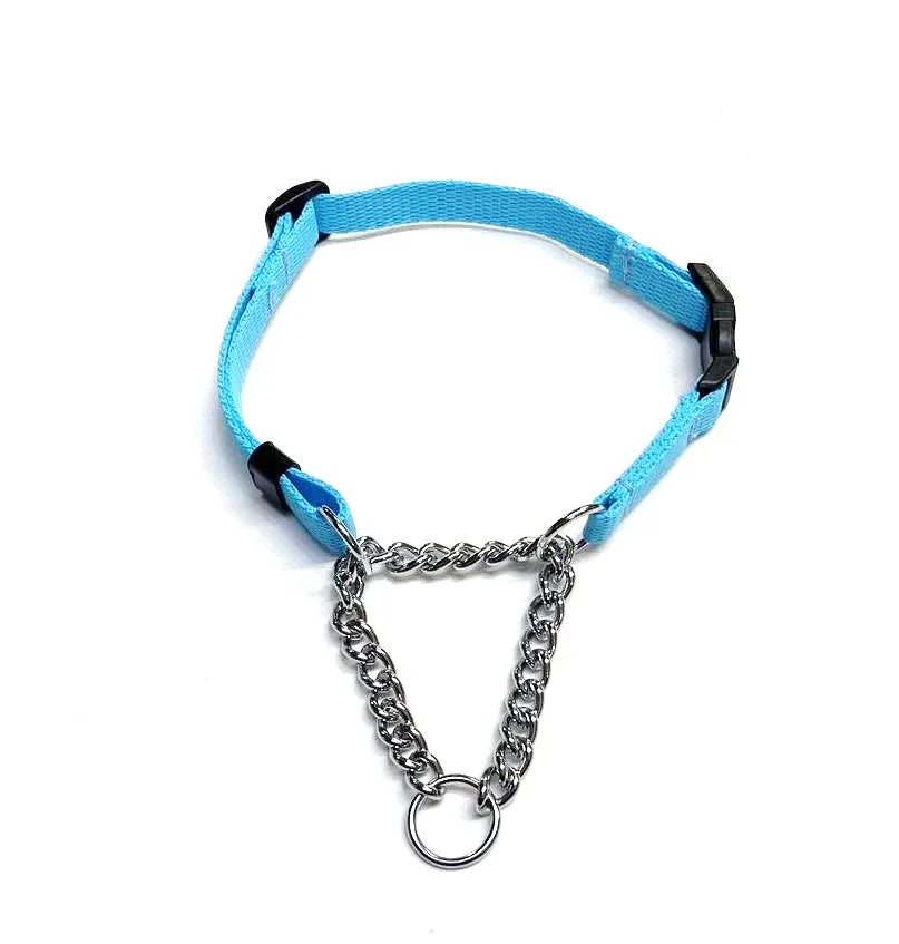Half Check Chain Dog Collar Adjustable 13mm Wide Webbing 2 Sizes 19 Colours