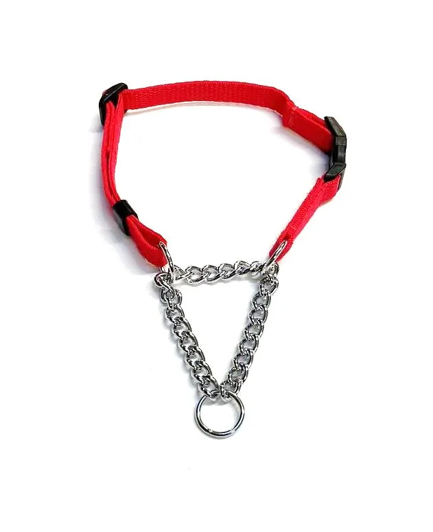 Half Check Chain Dog Collar Adjustable 13mm Wide Webbing 2 Sizes 19 Colours