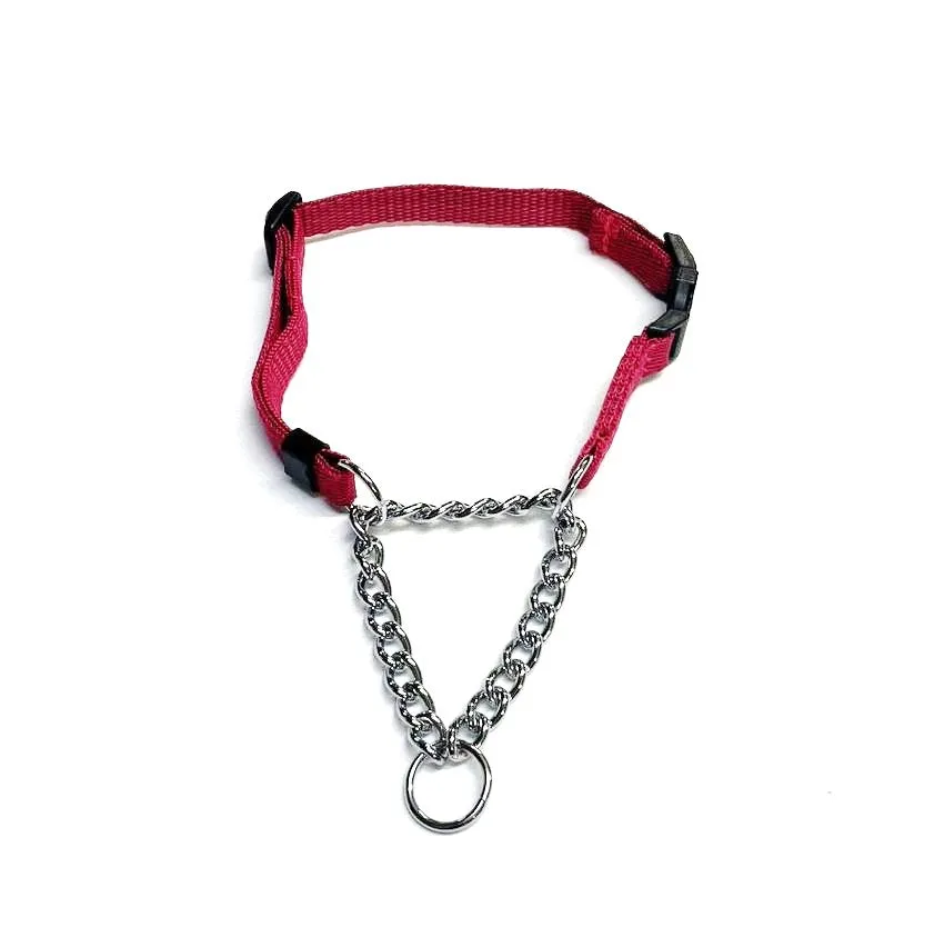 Half Check Chain Dog Collar Adjustable 13mm Wide Webbing 2 Sizes 19 Colours