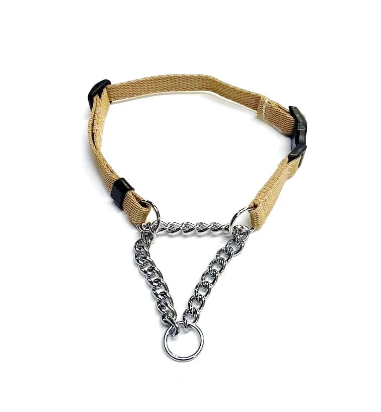Half Check Chain Dog Collar Adjustable 13mm Wide Webbing 2 Sizes 19 Colours