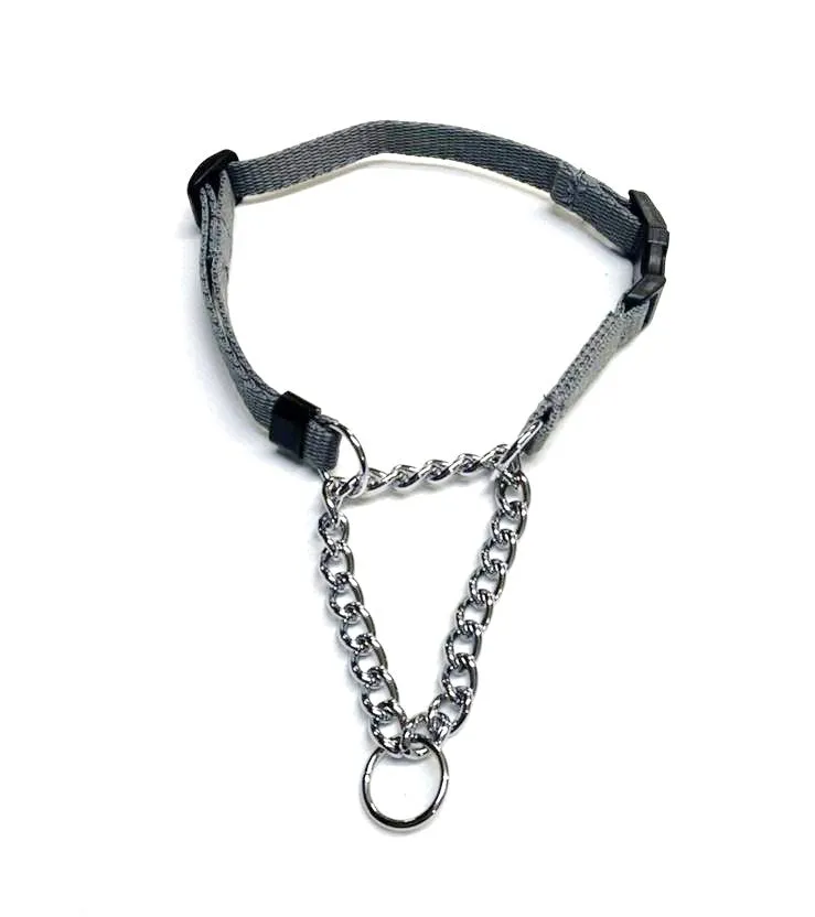 Half Check Chain Dog Collar Adjustable 13mm Wide Webbing 2 Sizes 19 Colours