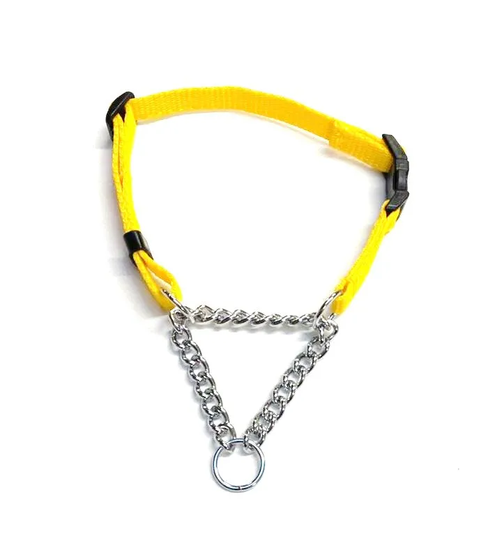 Half Check Chain Dog Collar Adjustable 13mm Wide Webbing 2 Sizes 19 Colours