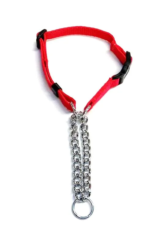 Half Check Chain Dog Collar Adjustable 13mm Wide Webbing 2 Sizes 19 Colours