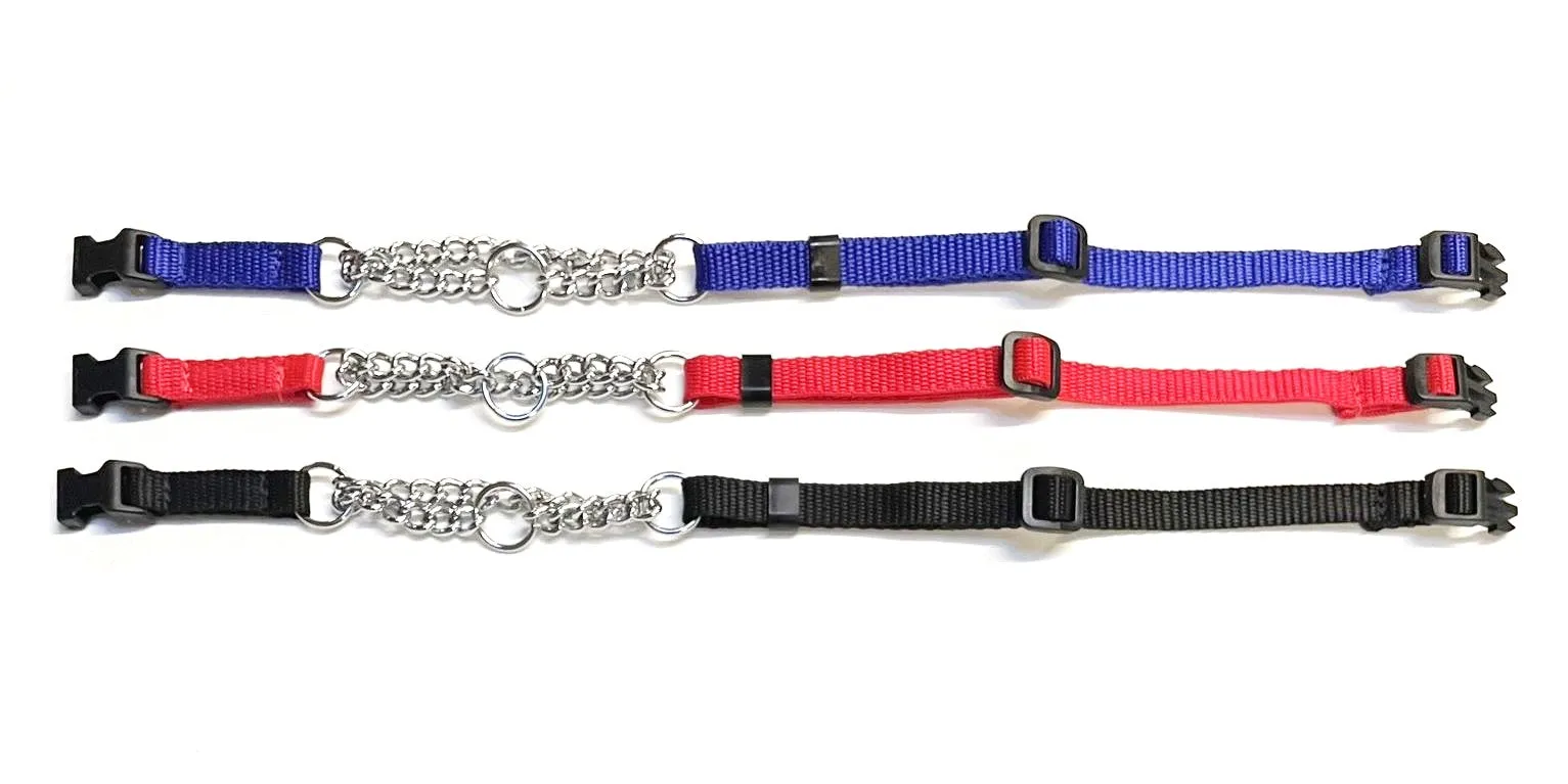 Half Check Chain Dog Collar Adjustable 13mm Wide Webbing 2 Sizes 19 Colours