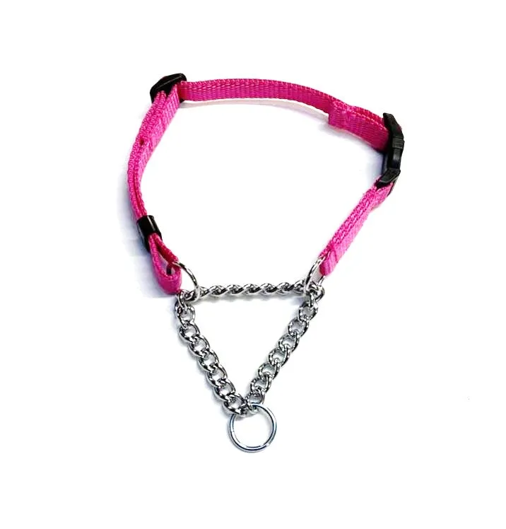 Half Check Chain Dog Collar Adjustable 13mm Wide Webbing 2 Sizes 19 Colours