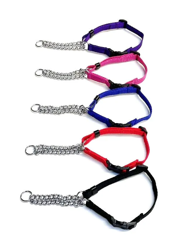 Half Check Chain Dog Collar Adjustable 13mm Wide Webbing 2 Sizes 19 Colours