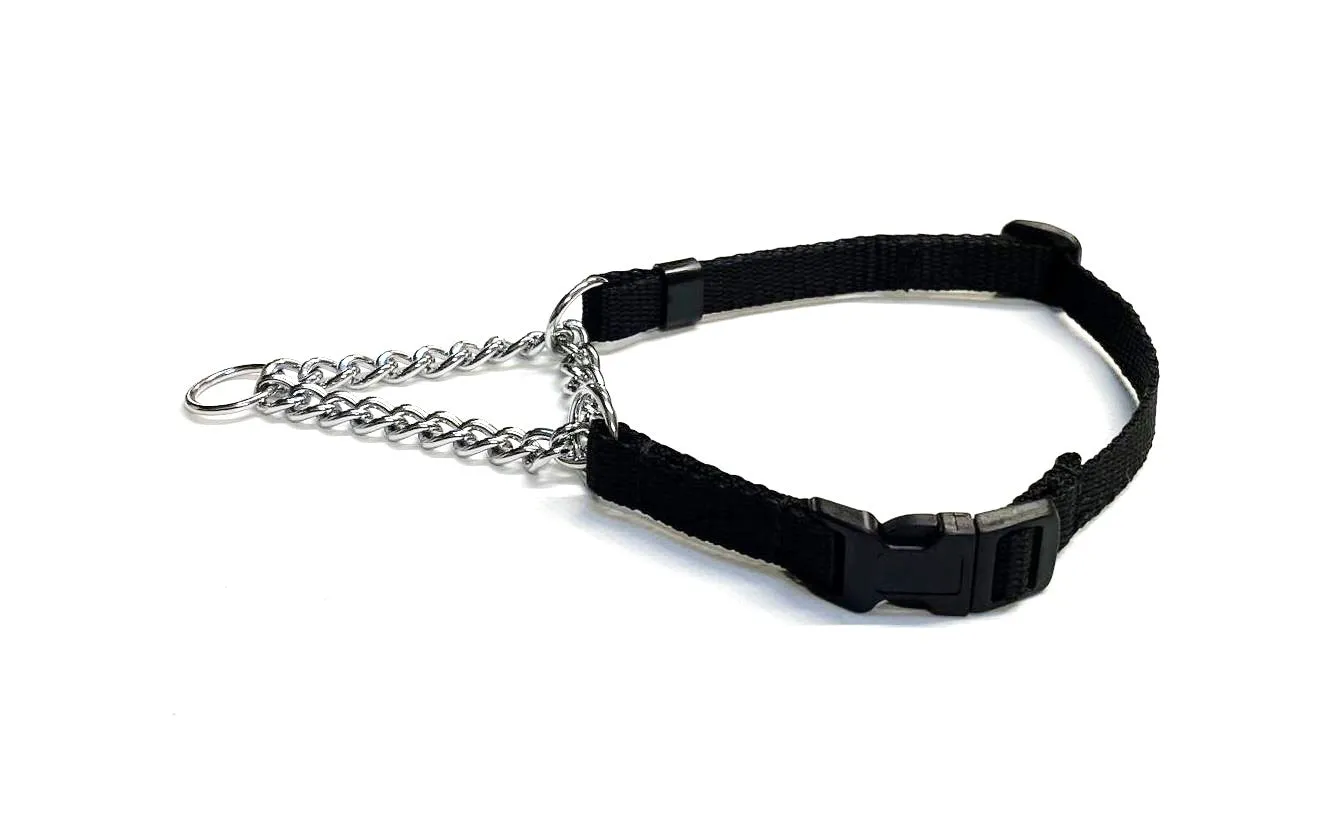 Half Check Chain Dog Collar Adjustable 13mm Wide Webbing 2 Sizes 19 Colours